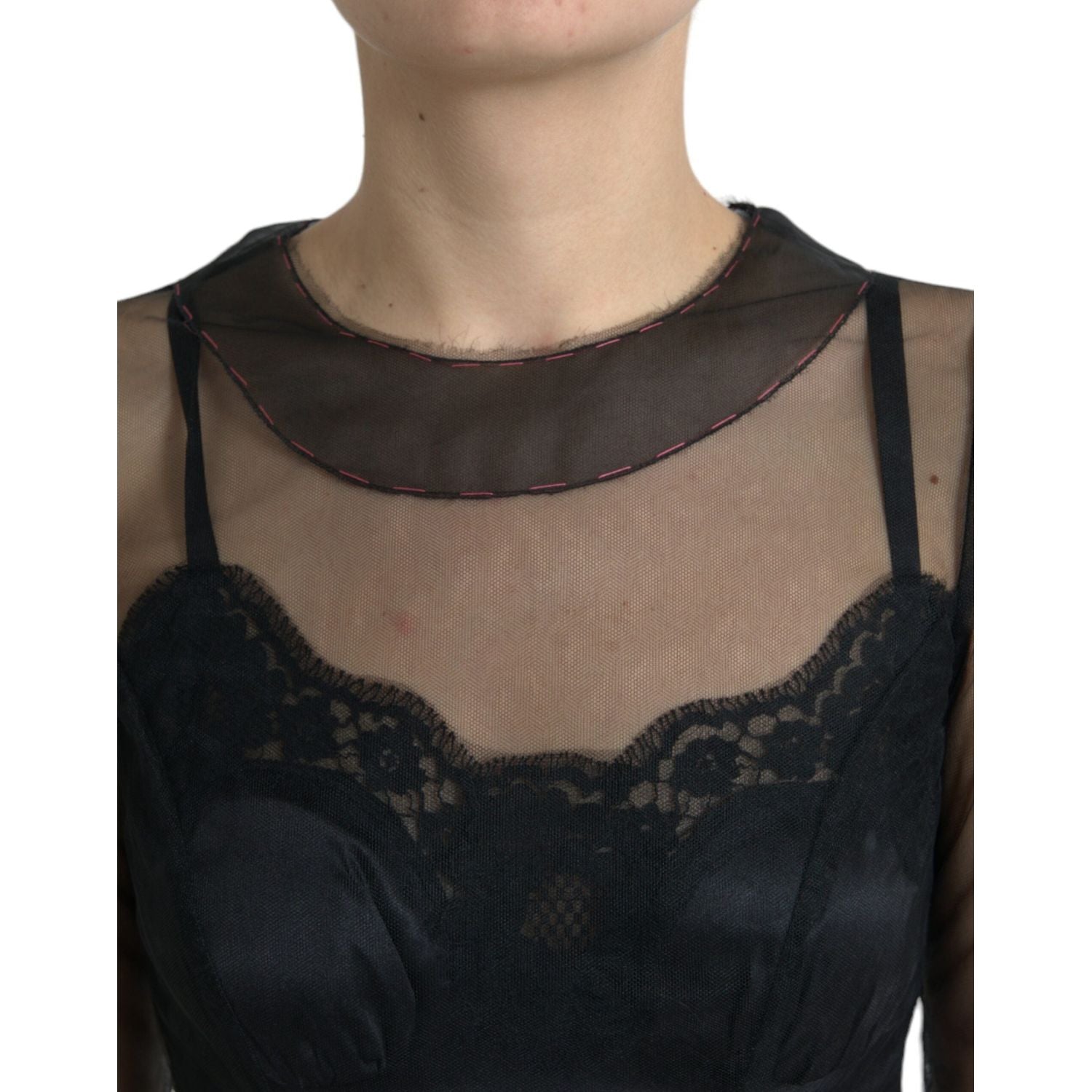 Dolce & Gabbana Black Floral Embroidery Mesh Tulle Gown Dress