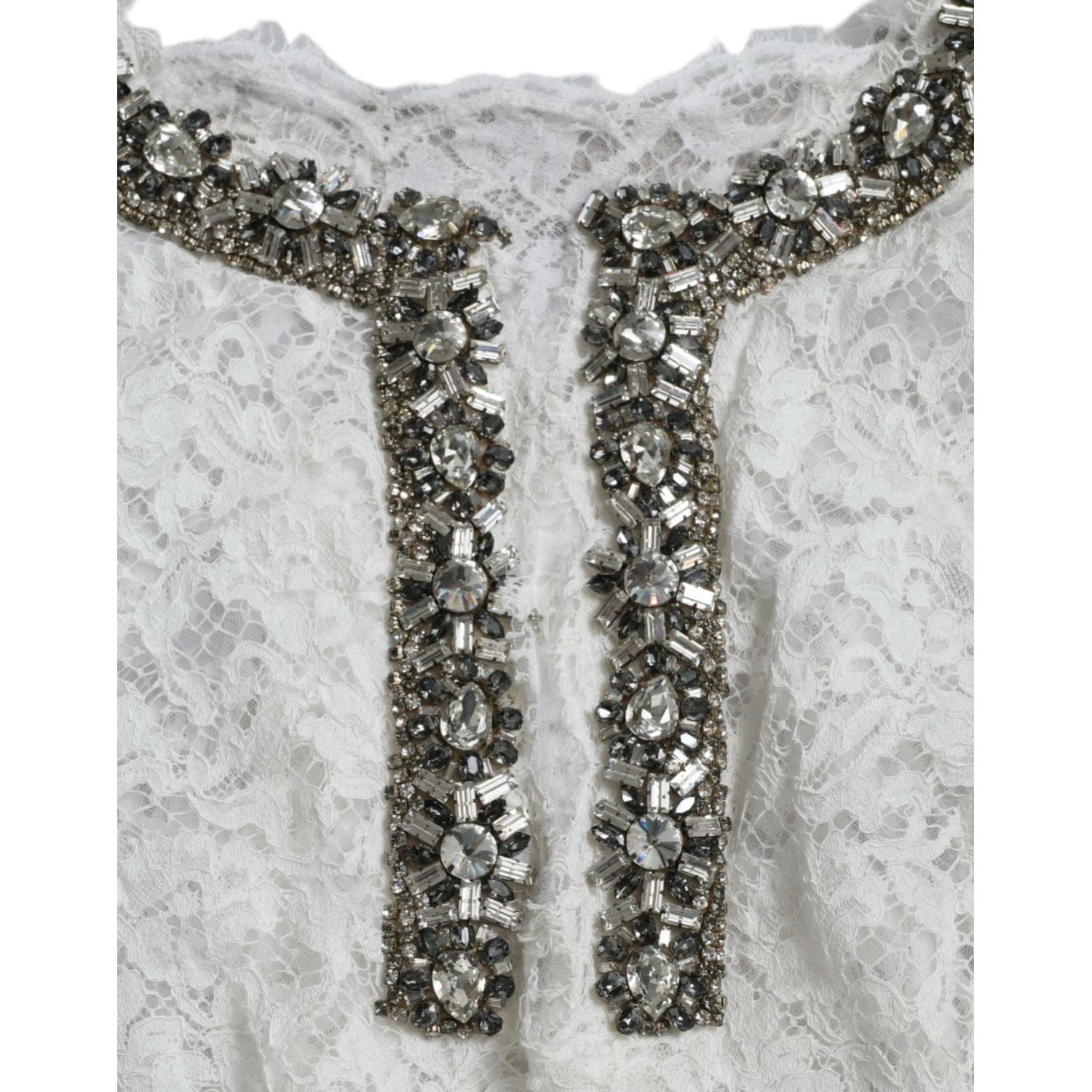 Dolce & Gabbana White Lace Crystal Embellished Shift Dress