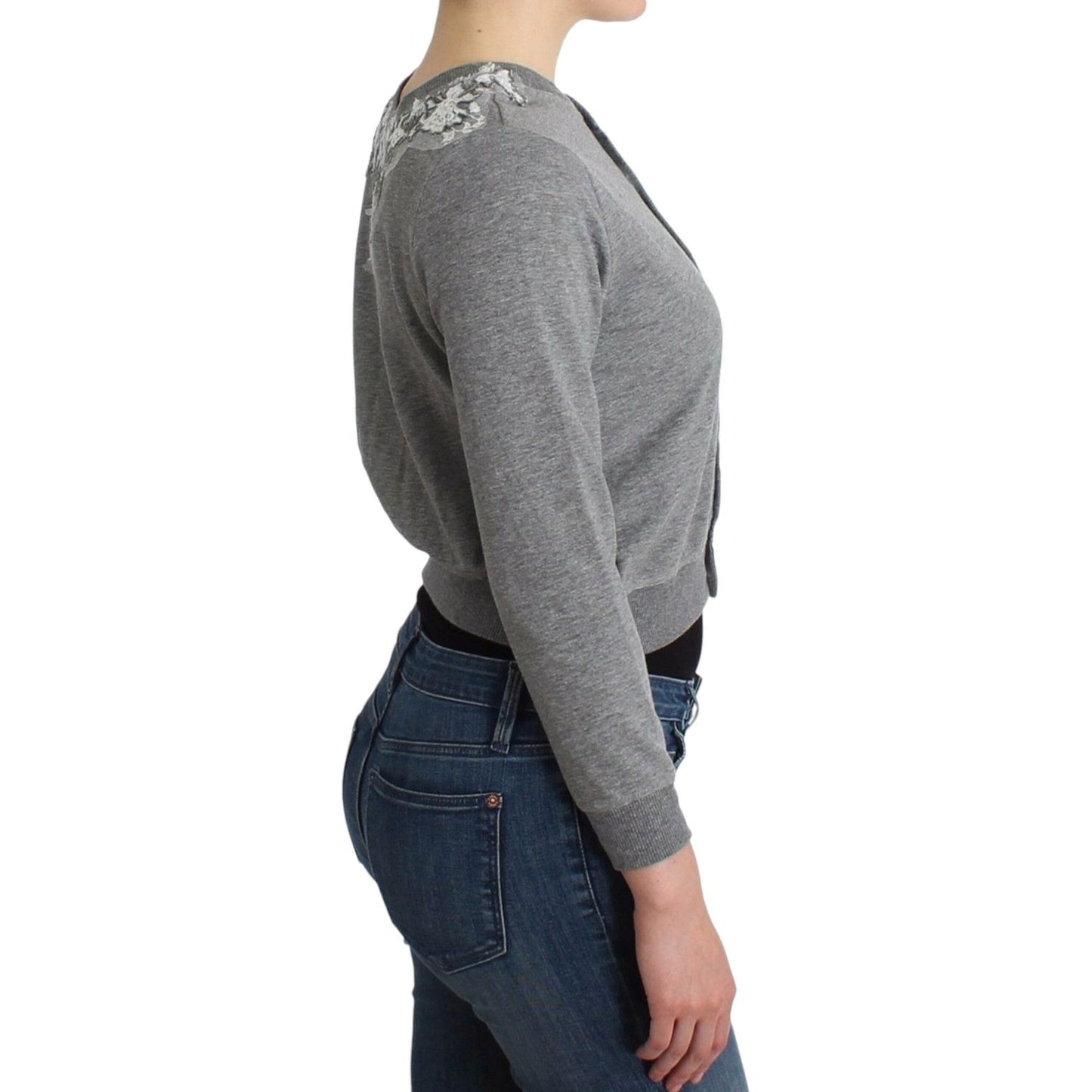 Ermanno Scervino Lingerie Gray Lace Sweater Cardigan Top SIG11862-1
