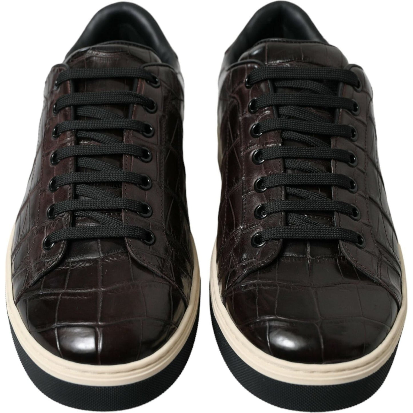 Dolce & Gabbana Brown Croc Exotic Leather Men Casual Sneakers Shoes
