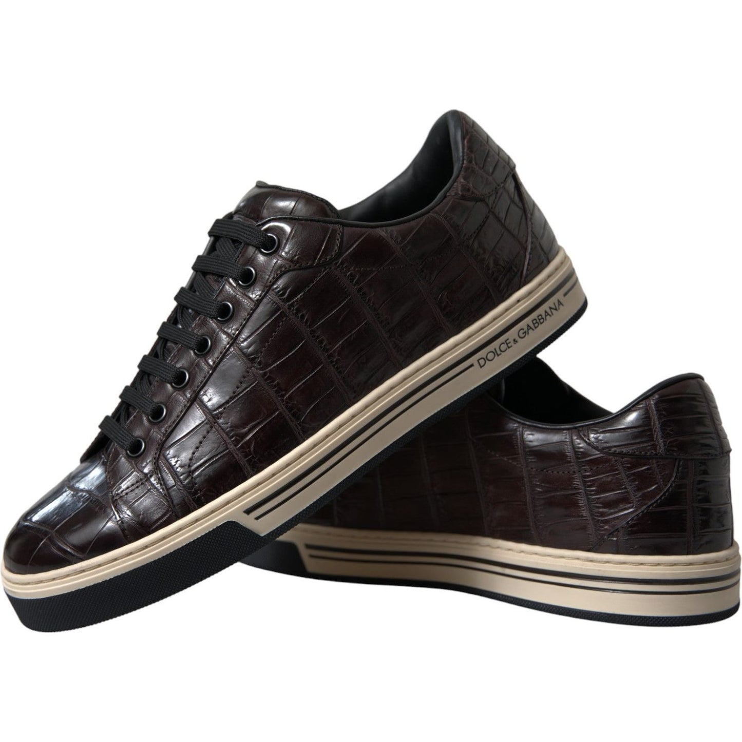 Dolce & Gabbana Brown Croc Exotic Leather Men Casual Sneakers Shoes