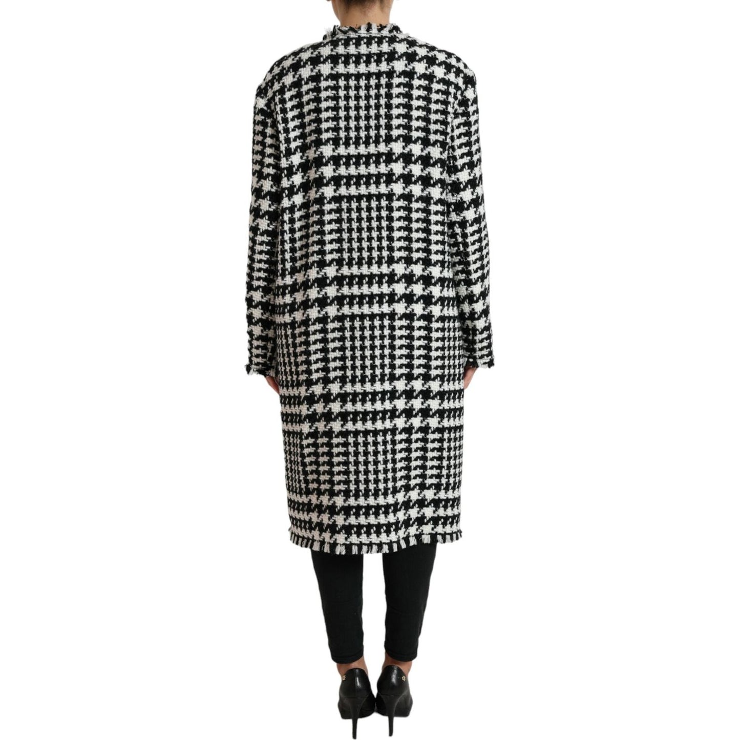 Dolce & Gabbana Black White Houndstooth Trench Coat Jacket