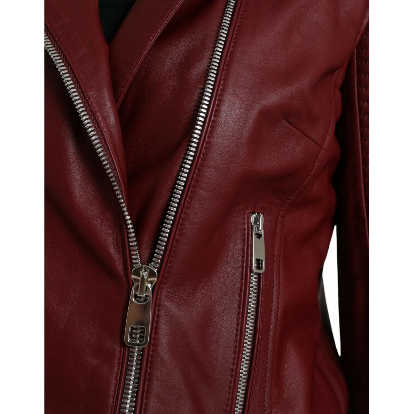 Dolce & Gabbana Bordeaux Leather Biker Coat Lambskin Jacket