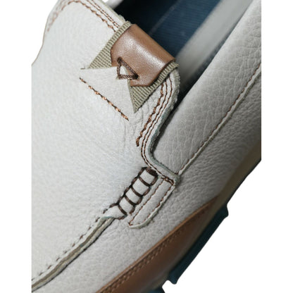 Dolce & Gabbana White Brown Leather Slip On Men Moccasin Shoes
