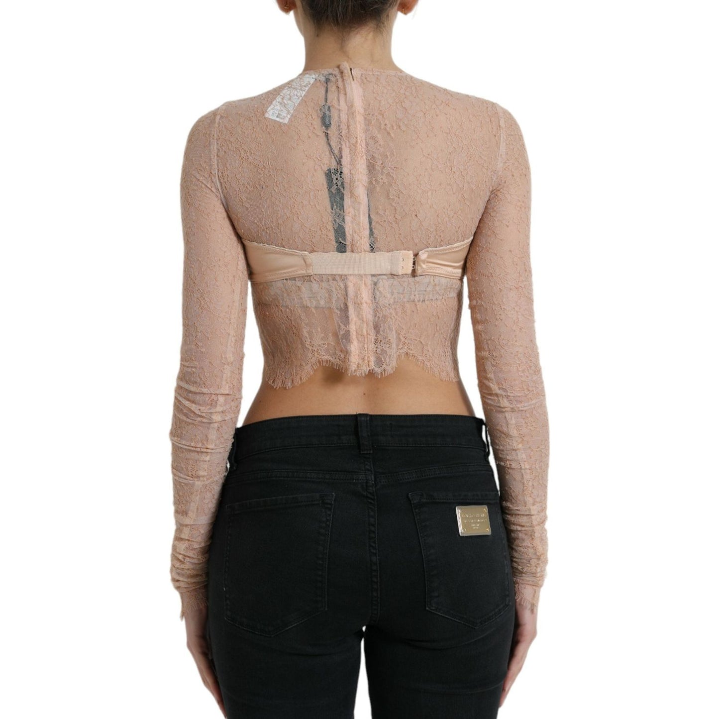 Dolce & Gabbana Beige Nylon Floral Lace Bustier Cropped Top