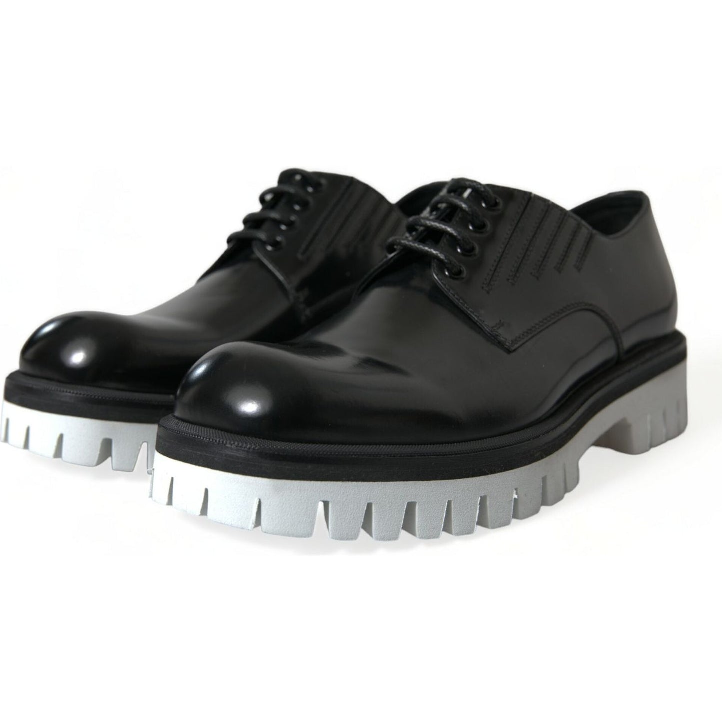 Dolce & Gabbana Black White Leather Lace Up Derby Dress Shoes
