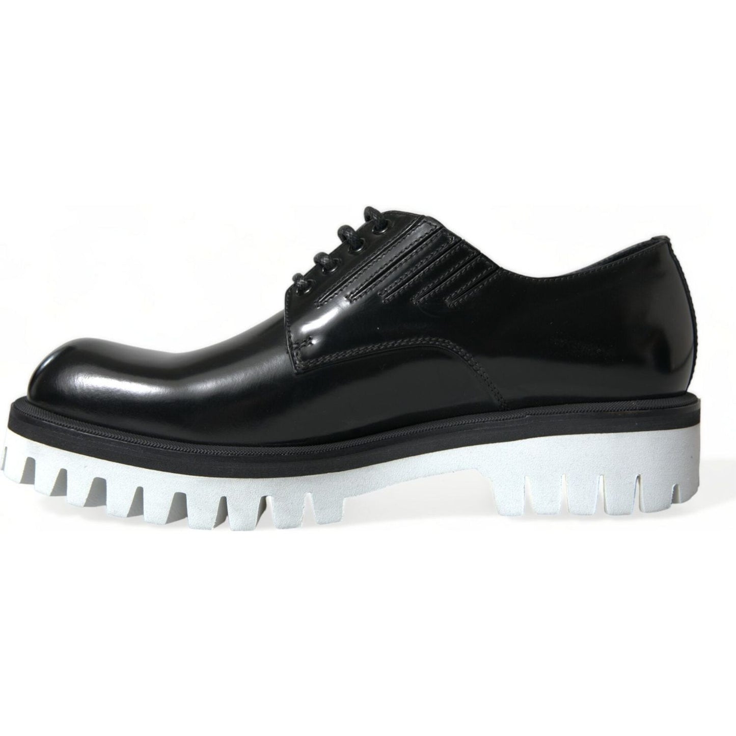 Dolce & Gabbana Black White Leather Lace Up Derby Dress Shoes