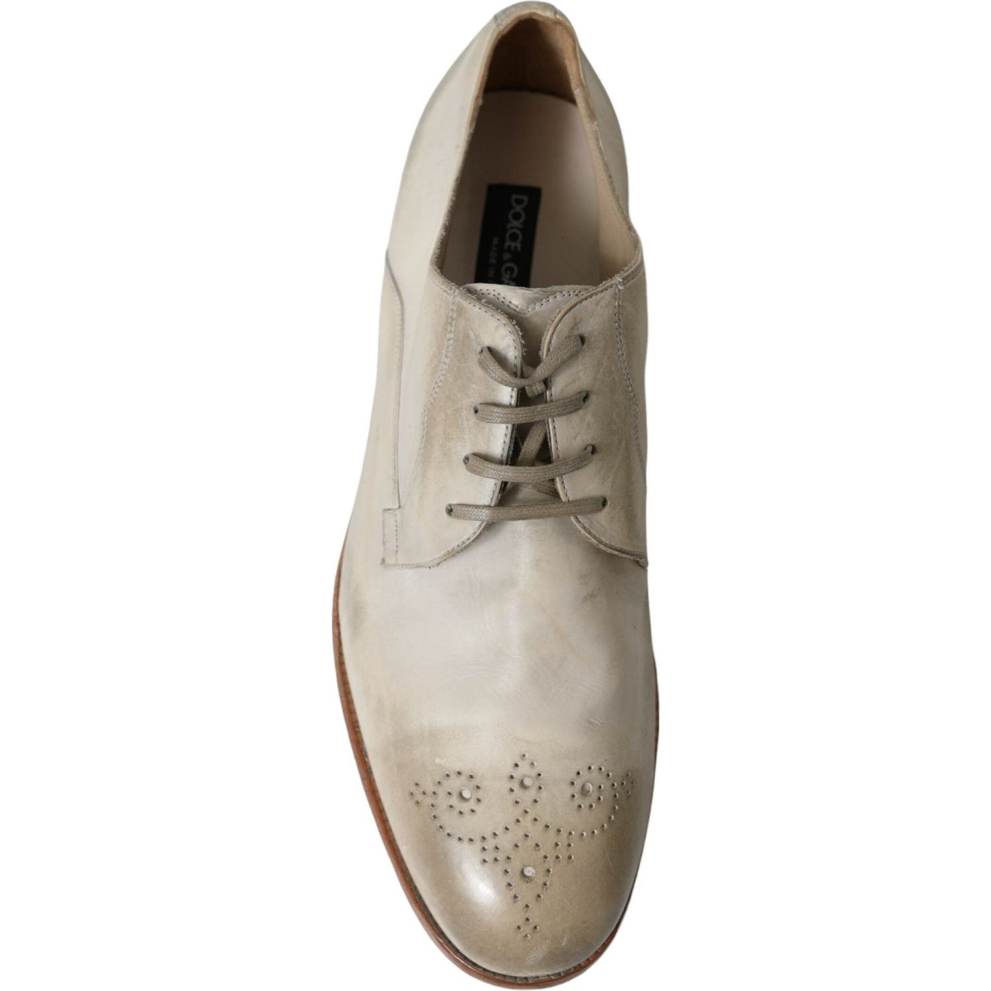 Dolce & Gabbana White Distressed Leather Derby Dress Shoes