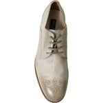Dolce & Gabbana Elegant White Calfskin Derby Shoes Dolce & Gabbana Dark Gray