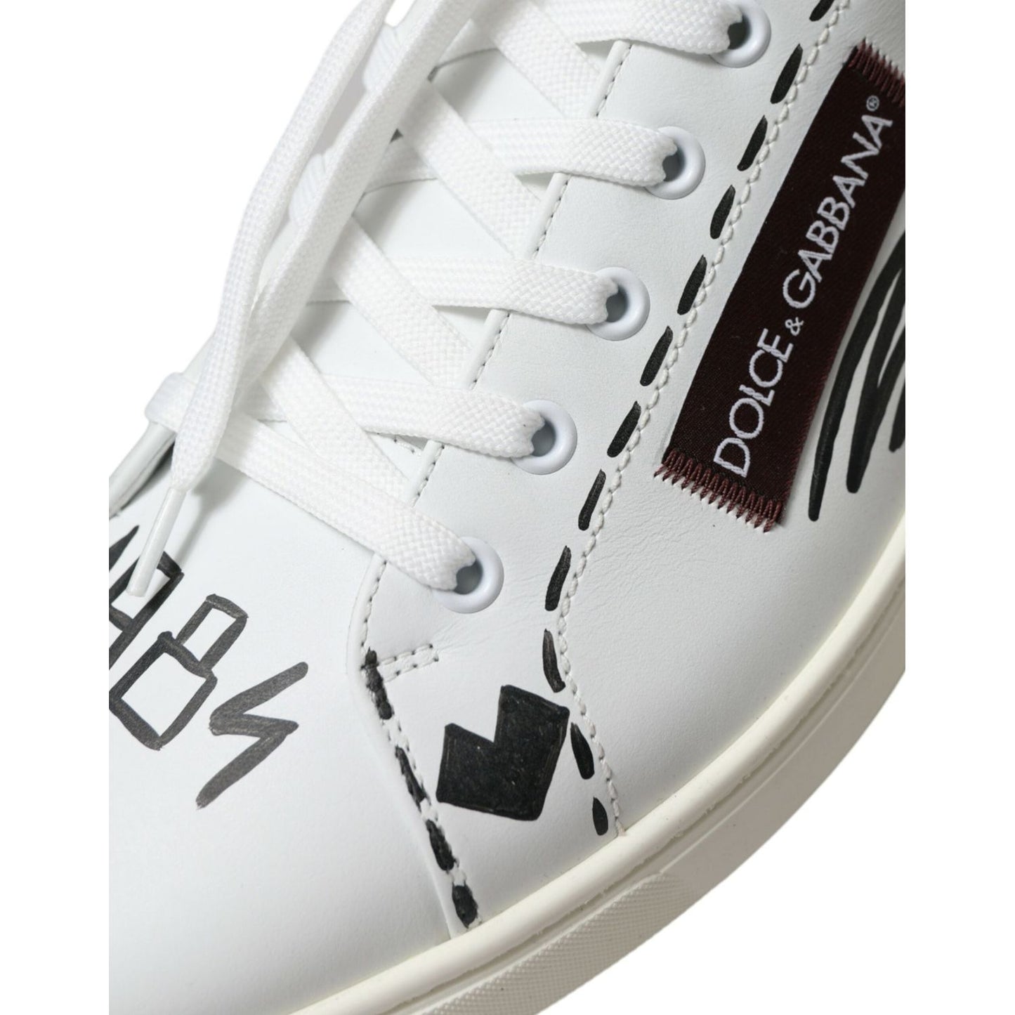 Dolce & Gabbana White Bordeaux Leather Logo Low Top Sneakers Shoes