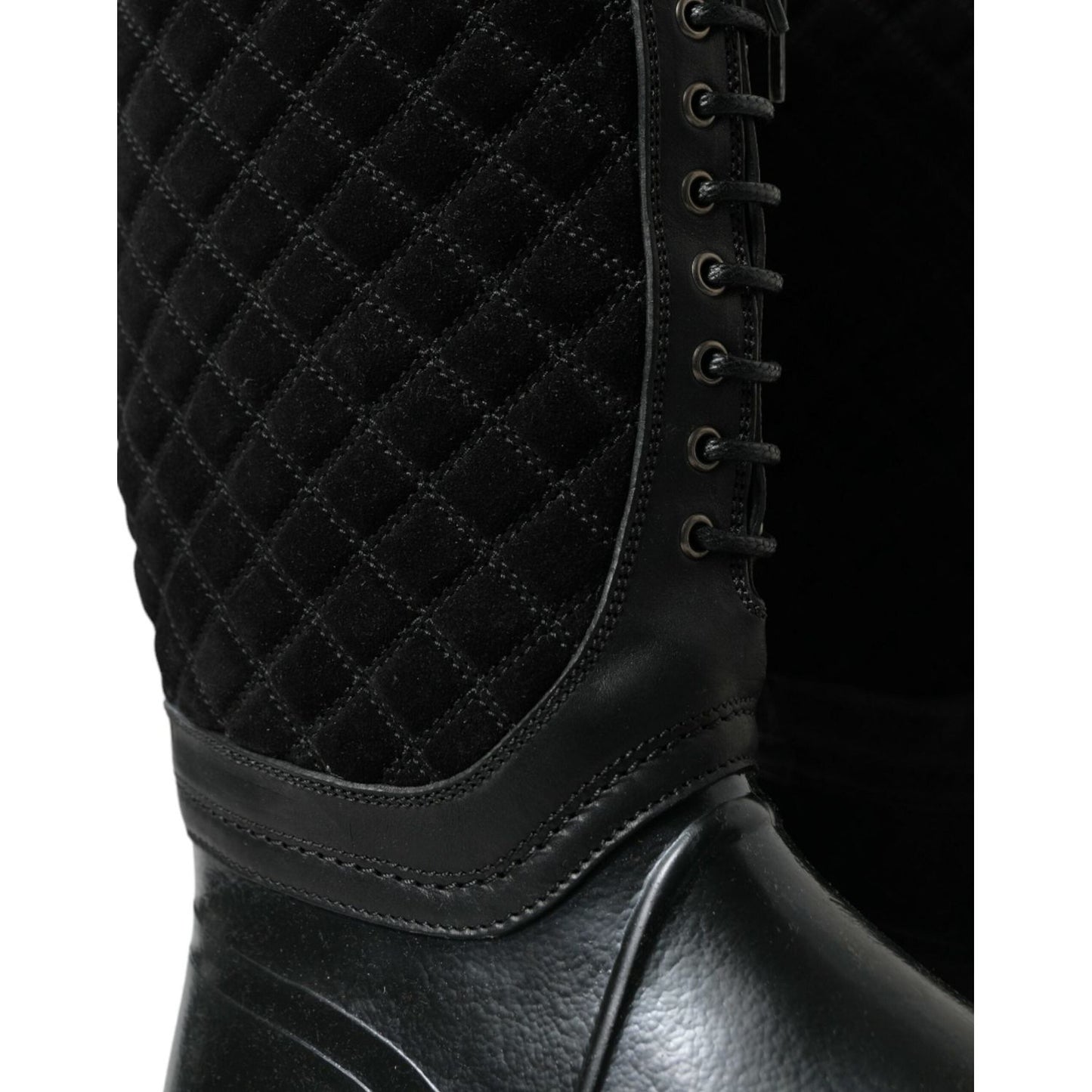 Dolce & Gabbana Black Chioggia Rubber Suede Rain Boots Shoes MV5589-44