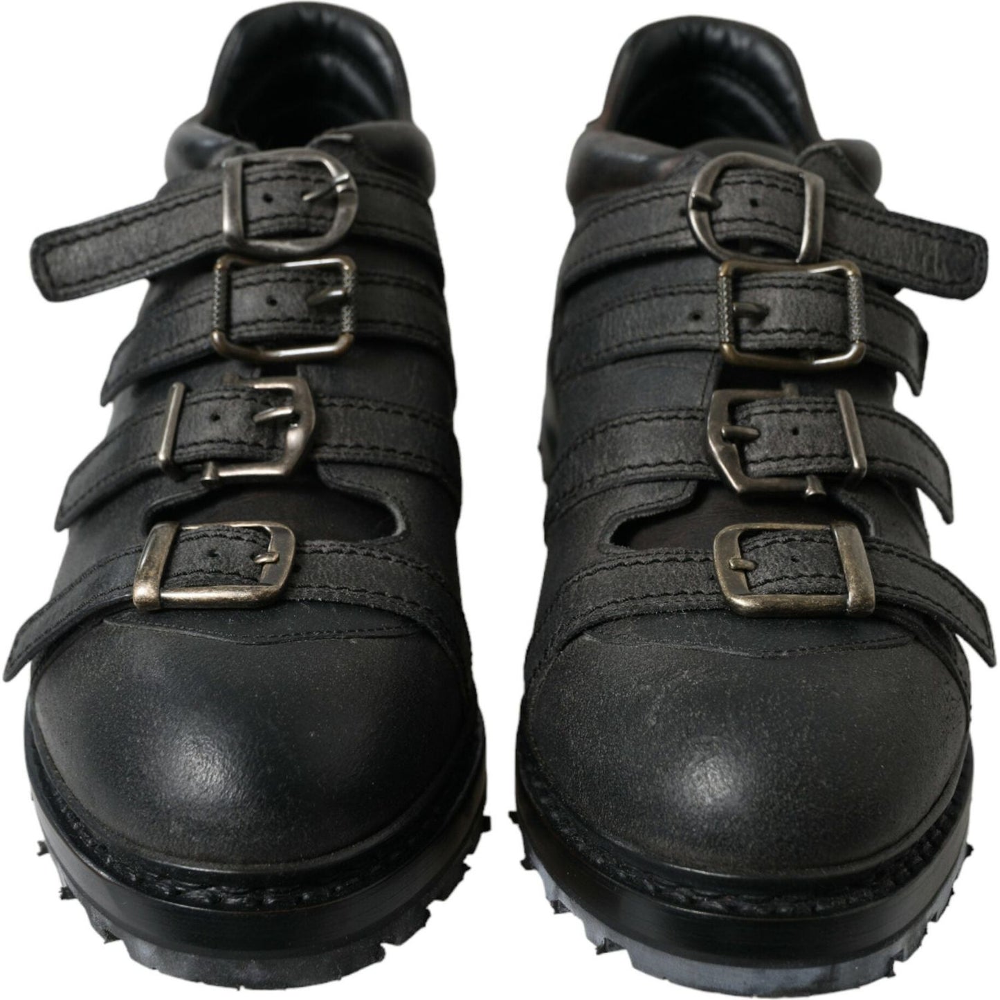Dolce & Gabbana Black Leather Strap Men Ankle Boots Shoes