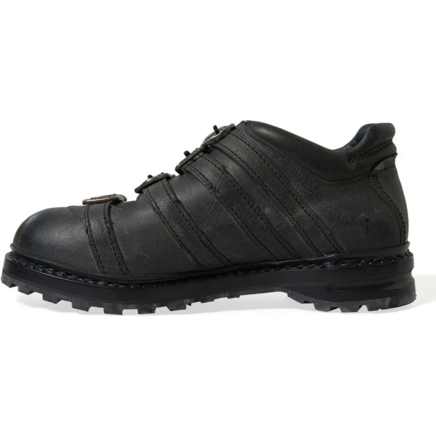 Dolce & Gabbana Black Leather Strap Men Ankle Boots Shoes