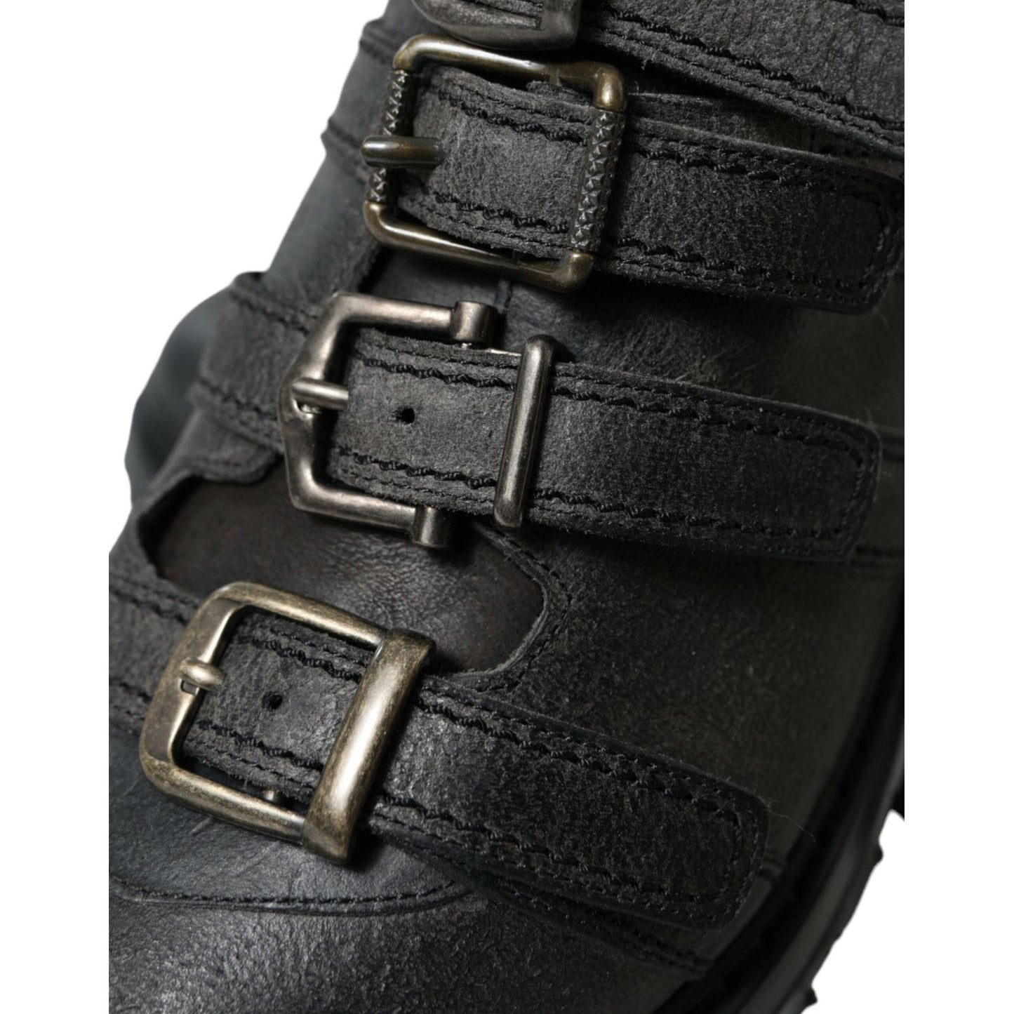 Dolce & Gabbana Black Leather Strap Men Ankle Boots Shoes