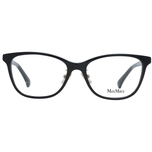 Max Mara Black Women Glasses Frame, full-rim rectangle style, black plastic material, size 55-17-145, includes branded case.