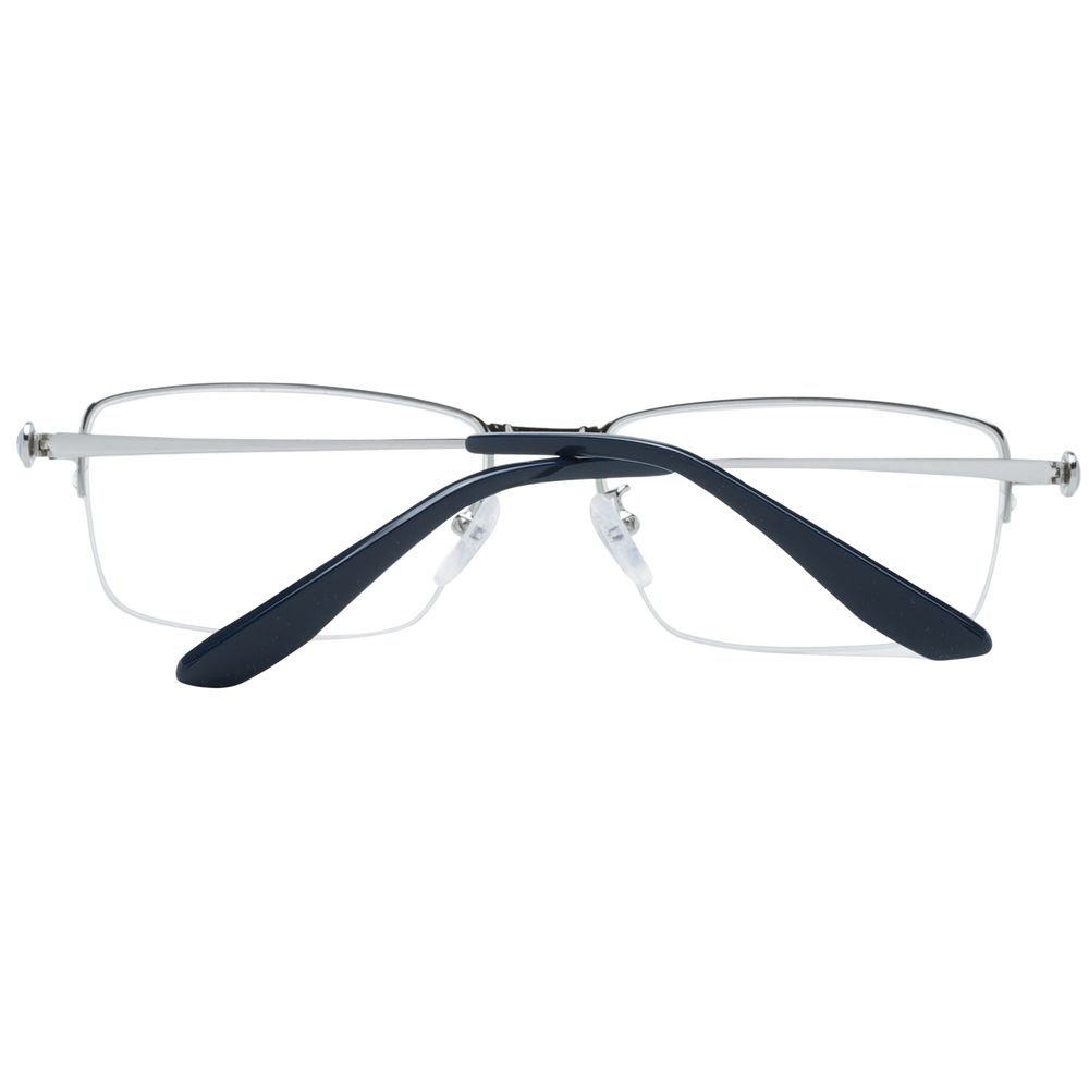 BMW Silver Men Glasses Frame, metal half-rim rectangle eyeglasses with demo lenses, silver frame for men, includes branded case.