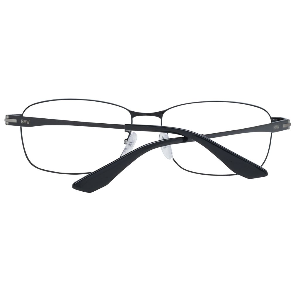 BMW Black Men Glasses Frame in titanium, full-rim style, with demo lenses and a rectangle shape, includes branded case. Size 56-15-145.