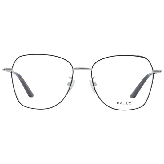 Bally Black Women Glasses Frame, metal full-rim, square shape, demo lenses, size 54-16-145, includes branded case.