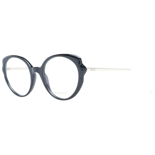 Emilio Pucci Black Women Glasses Frame in full-rim butterfly style with demo lenses, black plastic material, size 52-21-140.