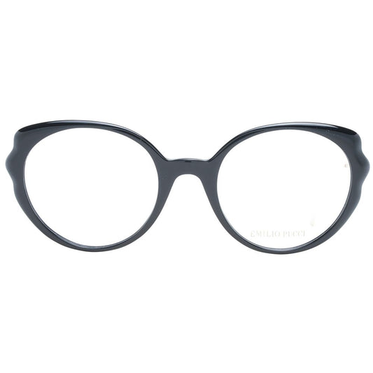 Emilio Pucci Black Women Glasses Frame with full-rim butterfly style and demo lenses, includes branded case.