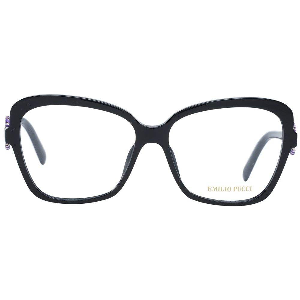 Emilio Pucci Black Women Glasses Frame in full-rim butterfly style with demo lenses and branded case included.