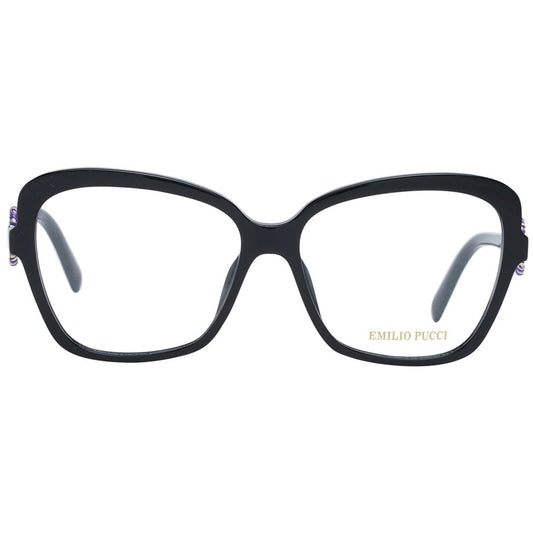 Emilio Pucci Black Women Glasses Frame in full-rim butterfly style with demo lenses and branded case included.