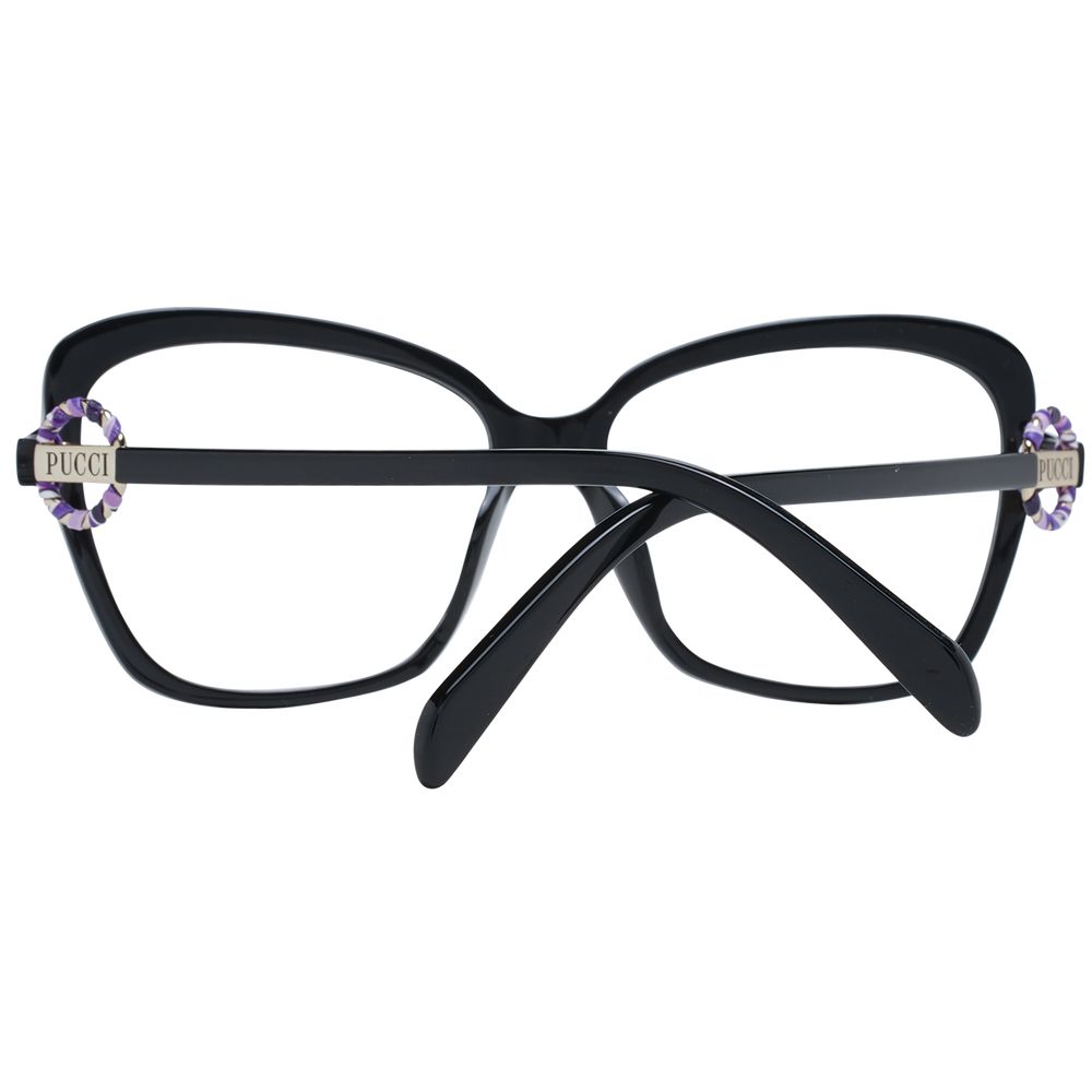 Emilio Pucci Black Women Glasses Frame, full-rim butterfly style, black plastic with branded temples, includes branded case.