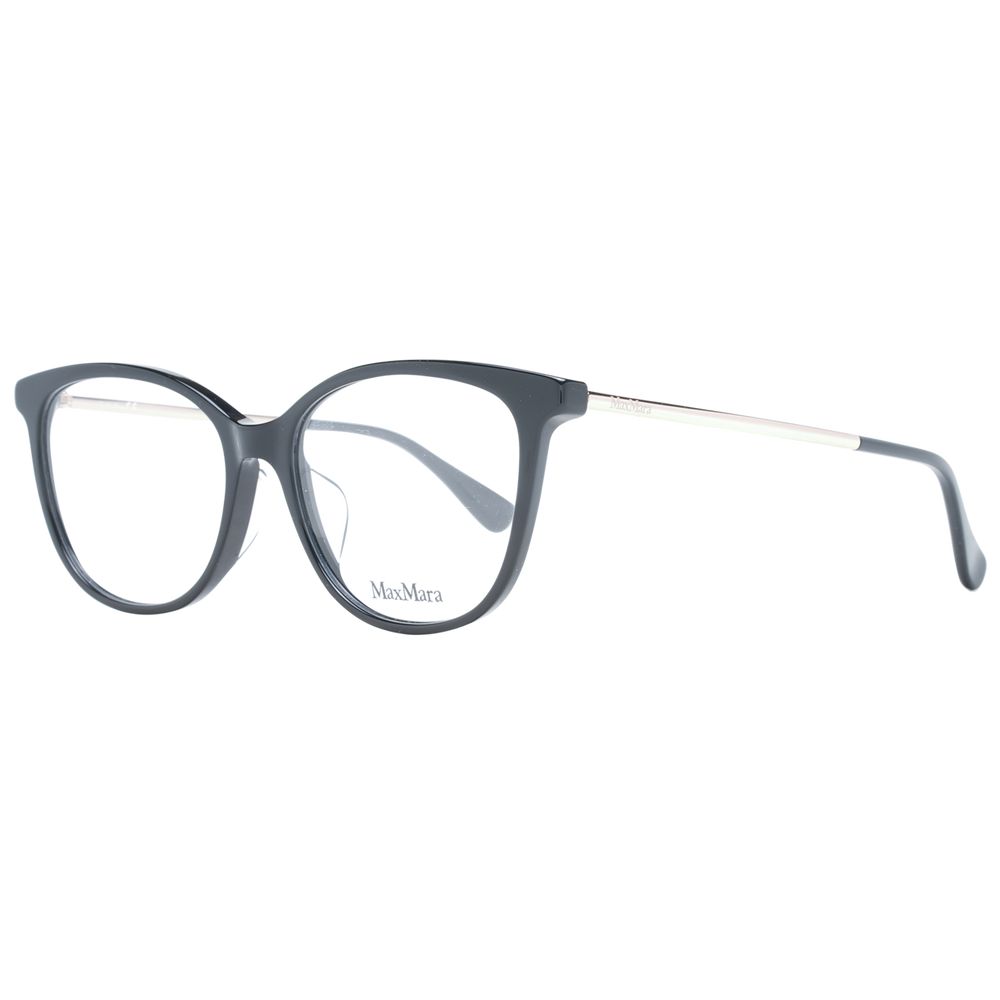 Max Mara Black Women Glasses Frame, full-rim square style with black plastic material, includes branded case.