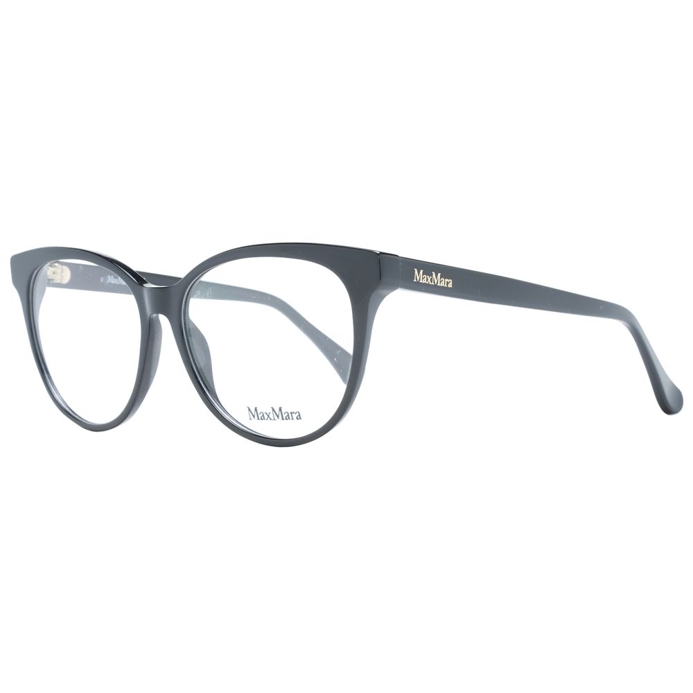 Max Mara Black Women Glasses Frame, black full-rim cat eye design with plastic material, demo lenses, and branded case included.