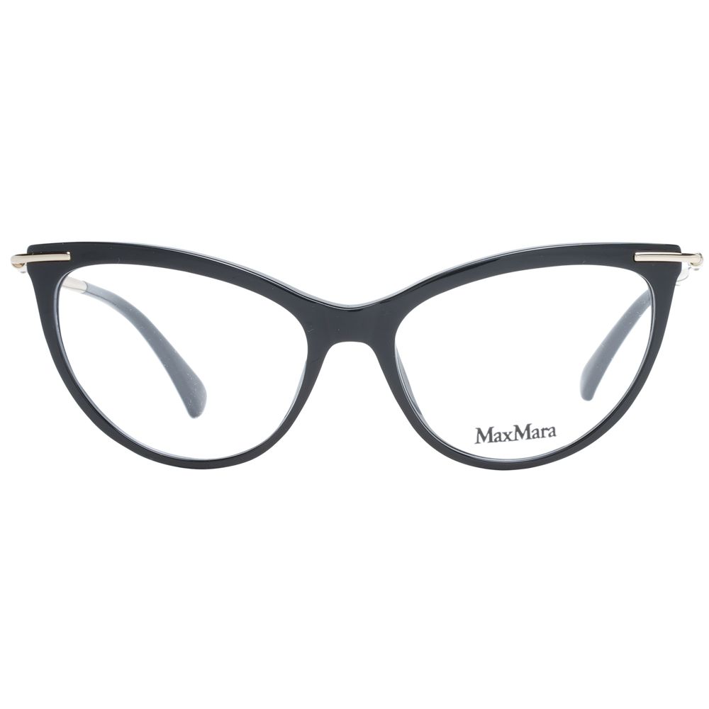 Max Mara Black Women Glasses Frame, cat eye style, black plastic full-rim with demo lenses, includes branded case.