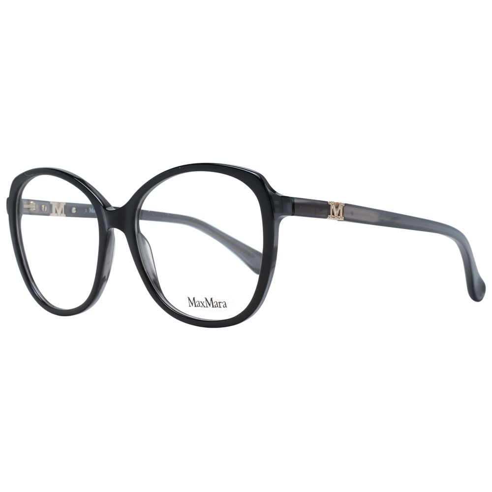 Max Mara Black Women Glasses Frame with full-rim plastic butterfly design in black, branded case included.