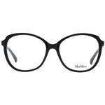 Max Mara Black Women Glasses Frame, full-rim butterfly style, plastic material, includes branded case, 57mm lens width, sleek black design.