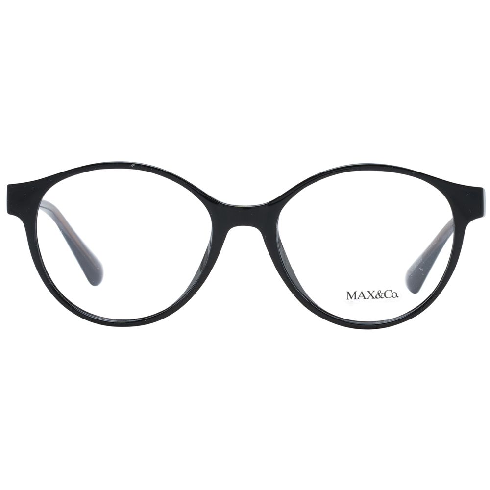 Max & Co Black Women Glasses Frame, round full-rim plastic frame with demo lenses, includes branded case.