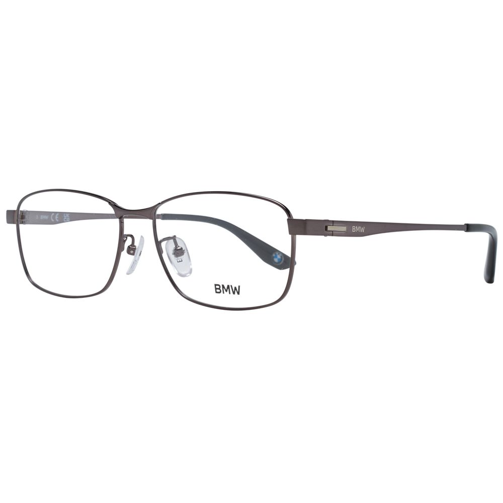 BMW Black Men Glasses Frame, titanium full-rim rectangle style with demo lenses, includes branded case, size 56-15-145.