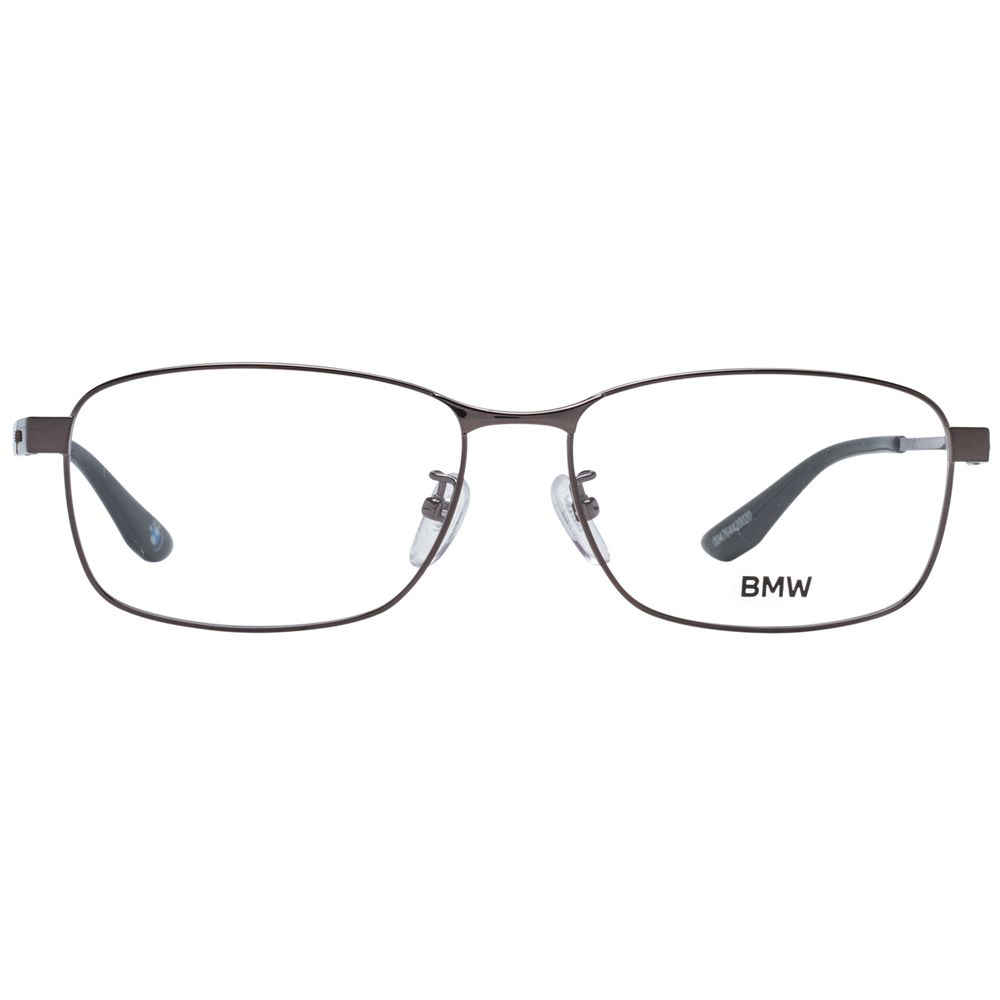 BMW Black Men Glasses Frame in full-rim titanium with black color, rectangle style, demo plastic lenses, size 56-15-145, includes branded case.