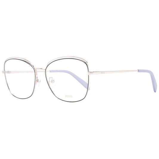 Emilio Pucci Black Women Glasses Frame - Metal full-rim, black square design, 56-16-140 size, with case