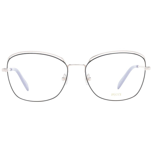 Emilio Pucci Black Women Glasses Frame in metal, full-rim, square shape with demo lenses; size 56-16-140, includes branded case.