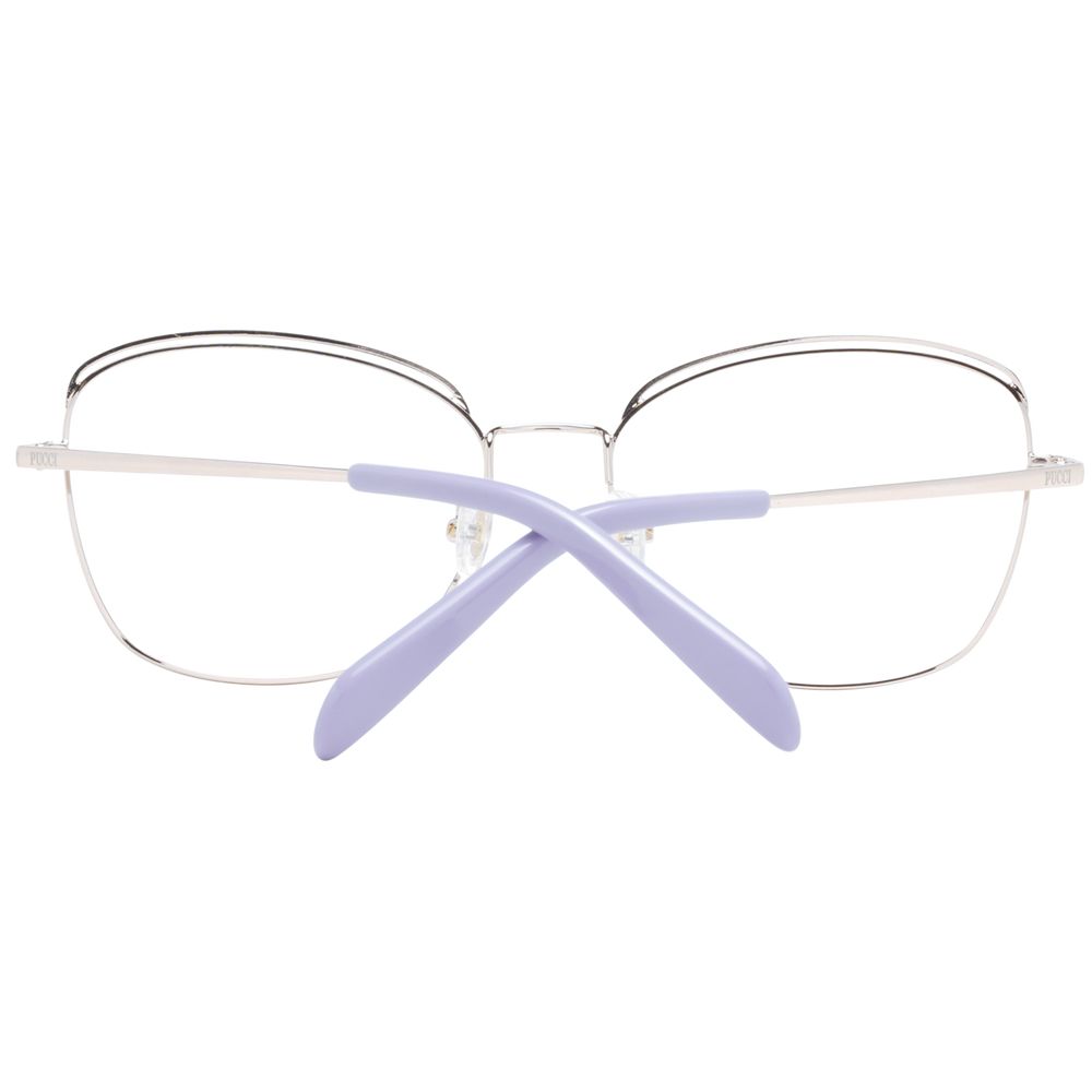 Emilio Pucci Black Women Glasses Frame in metal full-rim design with demo lenses and purple temples, ideal for a stylish look.