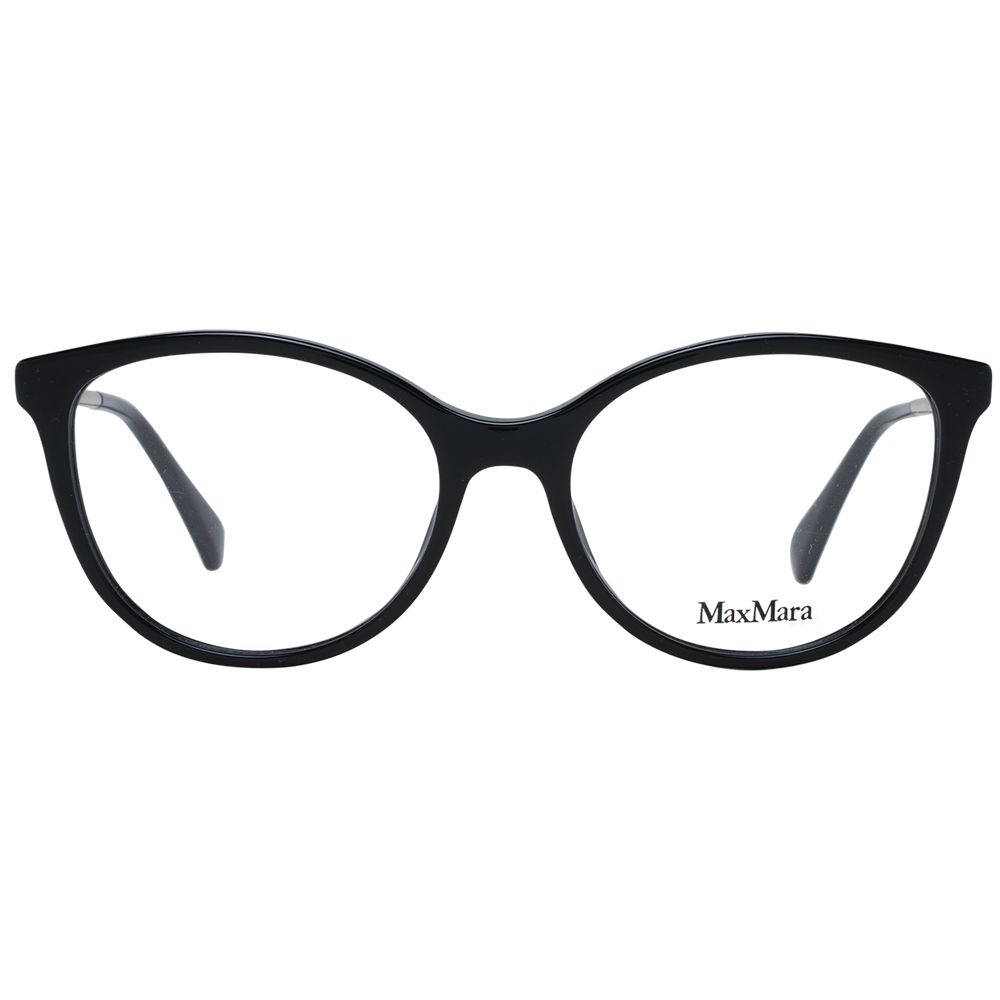 Max Mara Black Women Glasses Frame, full-rim black plastic with butterfly style and branded case included.