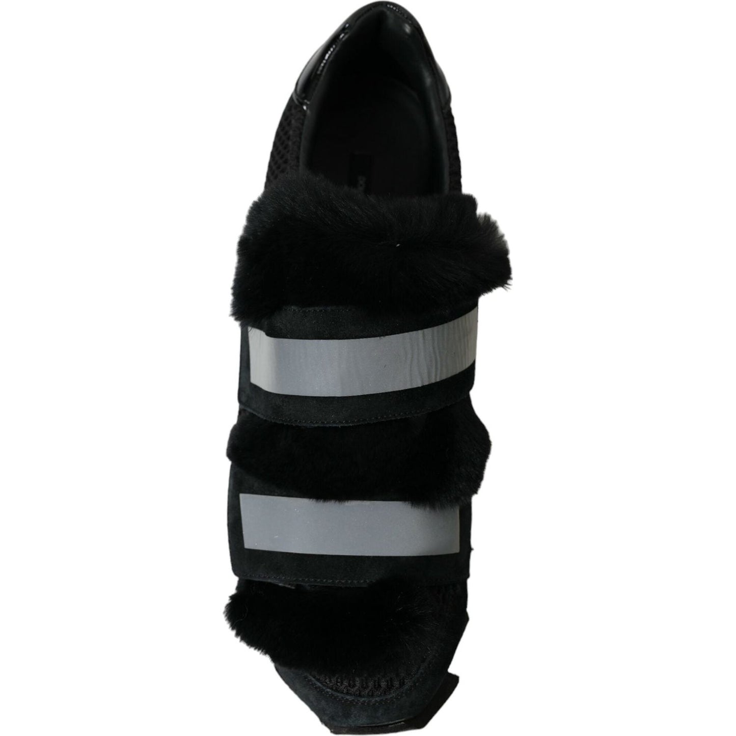 Dolce & Gabbana Black Fur Embellished Suede Sneakers Shoes