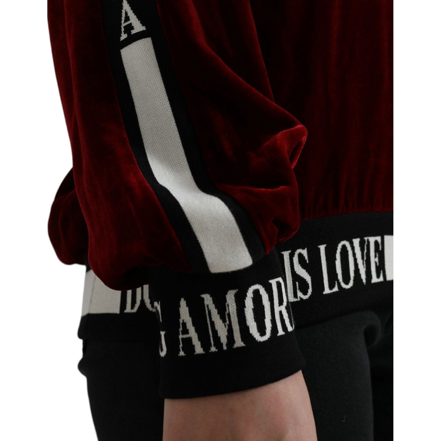Dolce & Gabbana Bordeaux Velvet Round Neck Pullover Sweater