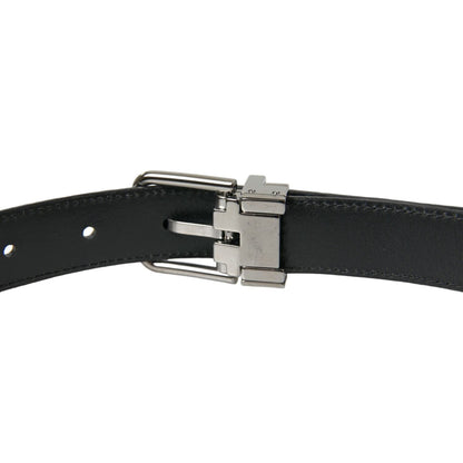 Dolce & Gabbana Black Leather Silver Metal Buckle Belt