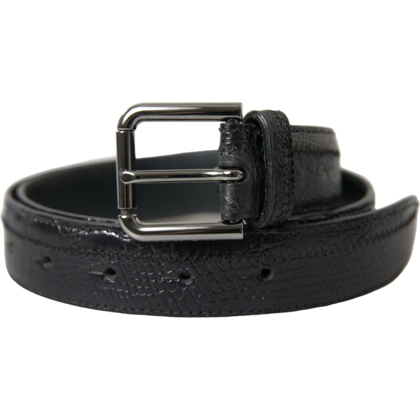Dolce & Gabbana Black Exotic Leather Silver Metal Buckle Belt BEL9110-80