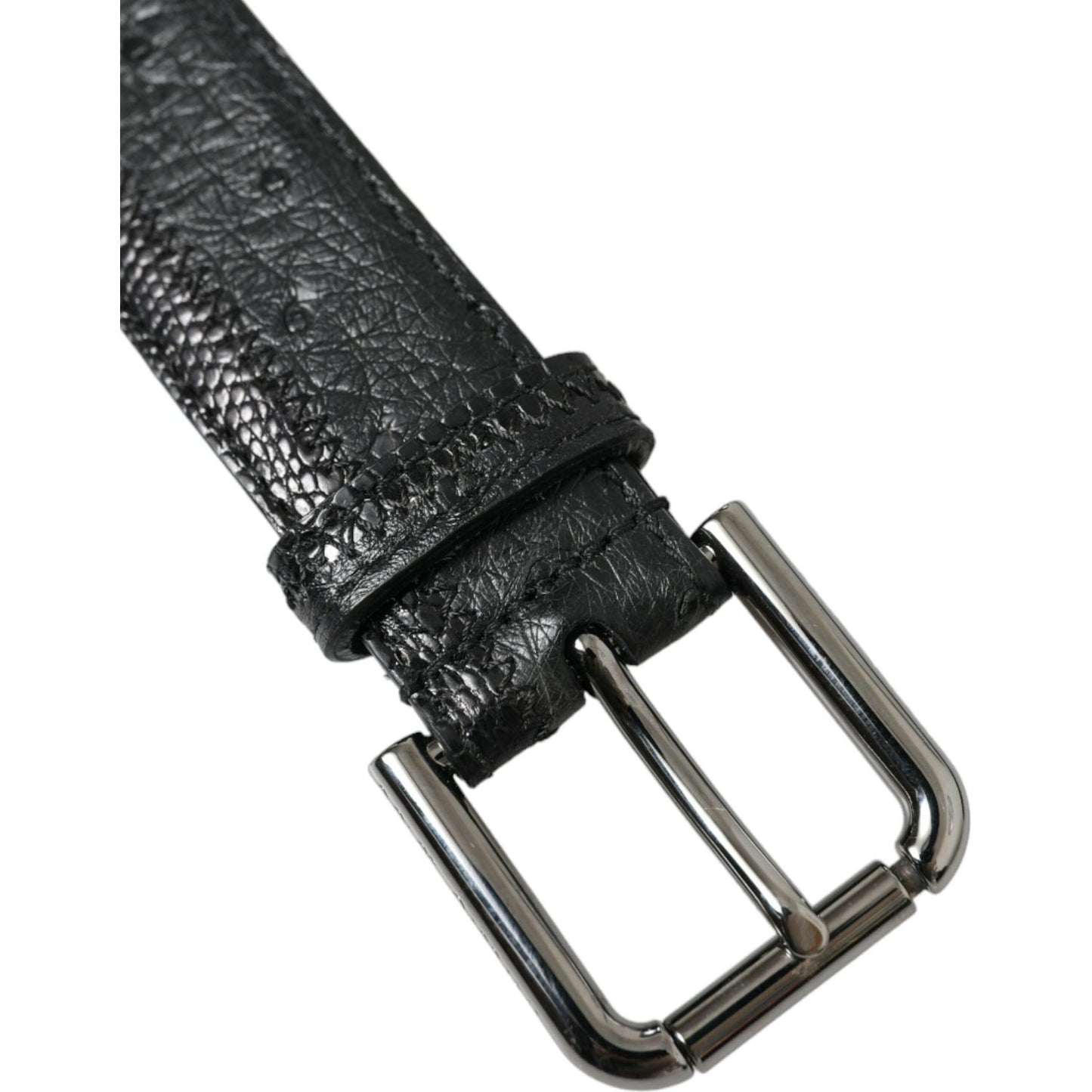 Dolce & Gabbana Black Exotic Leather Silver Metal Buckle Belt BEL9110-80