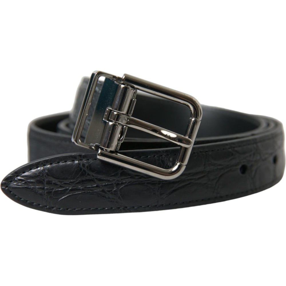 Dolce & Gabbana Black Leather Silver Metal Buckle Belt BEL9117-95
