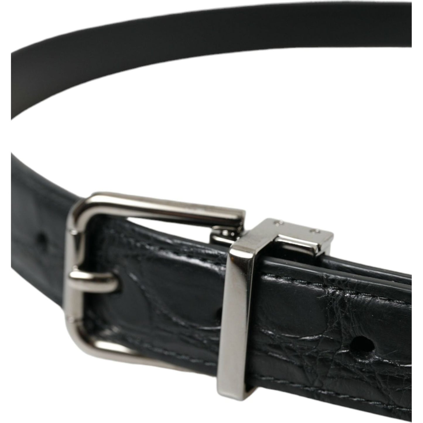 Dolce & Gabbana Black Leather Silver Metal Buckle Belt BEL9117-95