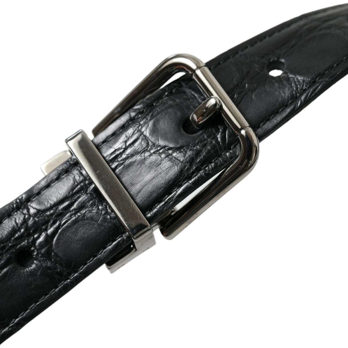 Dolce & Gabbana Black Leather Silver Metal Buckle Belt BEL9117-95