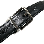 Dolce & Gabbana Black Leather Silver Metal Buckle Belt BEL9117-95