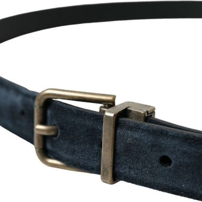 Dolce & Gabbana Blue Suede Leather Gold Metal Buckle Belt