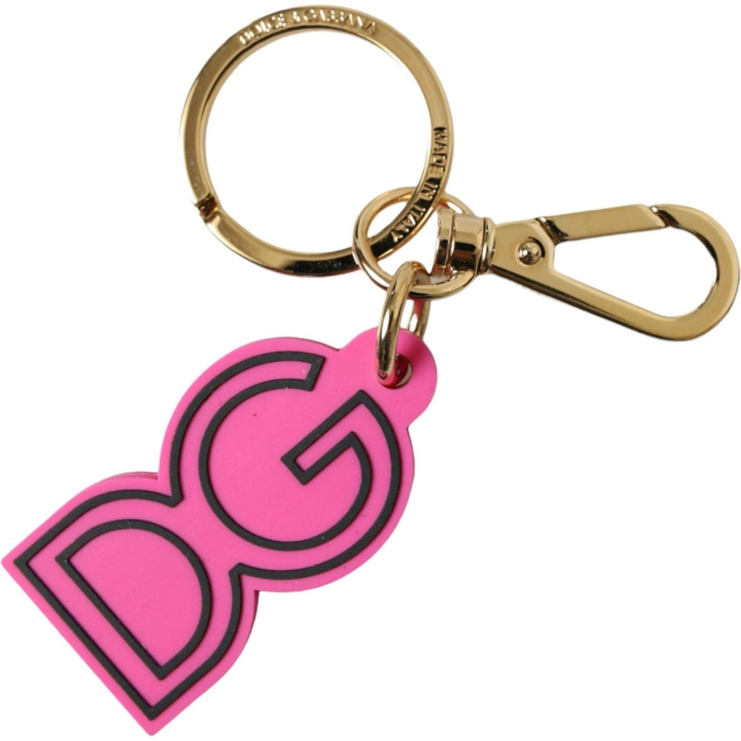 Dolce & Gabbana Pink Rubber Gold Tone Metal DG Logo Keyring Keychain